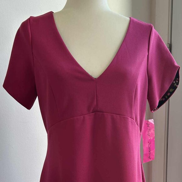 NWT Betsey Johnson Fuchsia Structured Mini Dress with Cherry Print Lining – US 8 - Picture 2 of 11